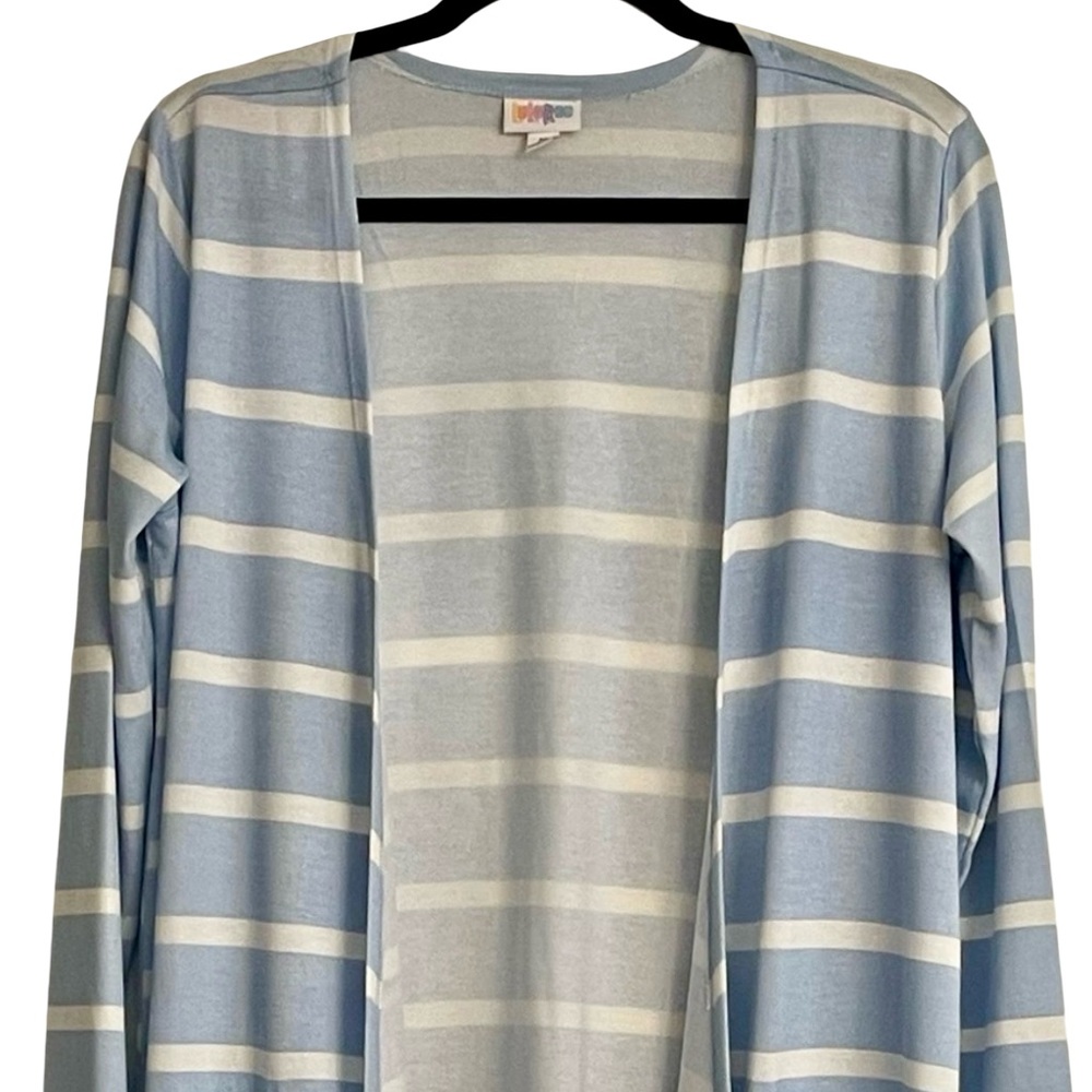 NWOT LuLaRoe Blue and White Striped Caroline Open Cardigan Sweater